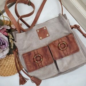 Mo & Co Boho Leather Grey Brown Crossbody